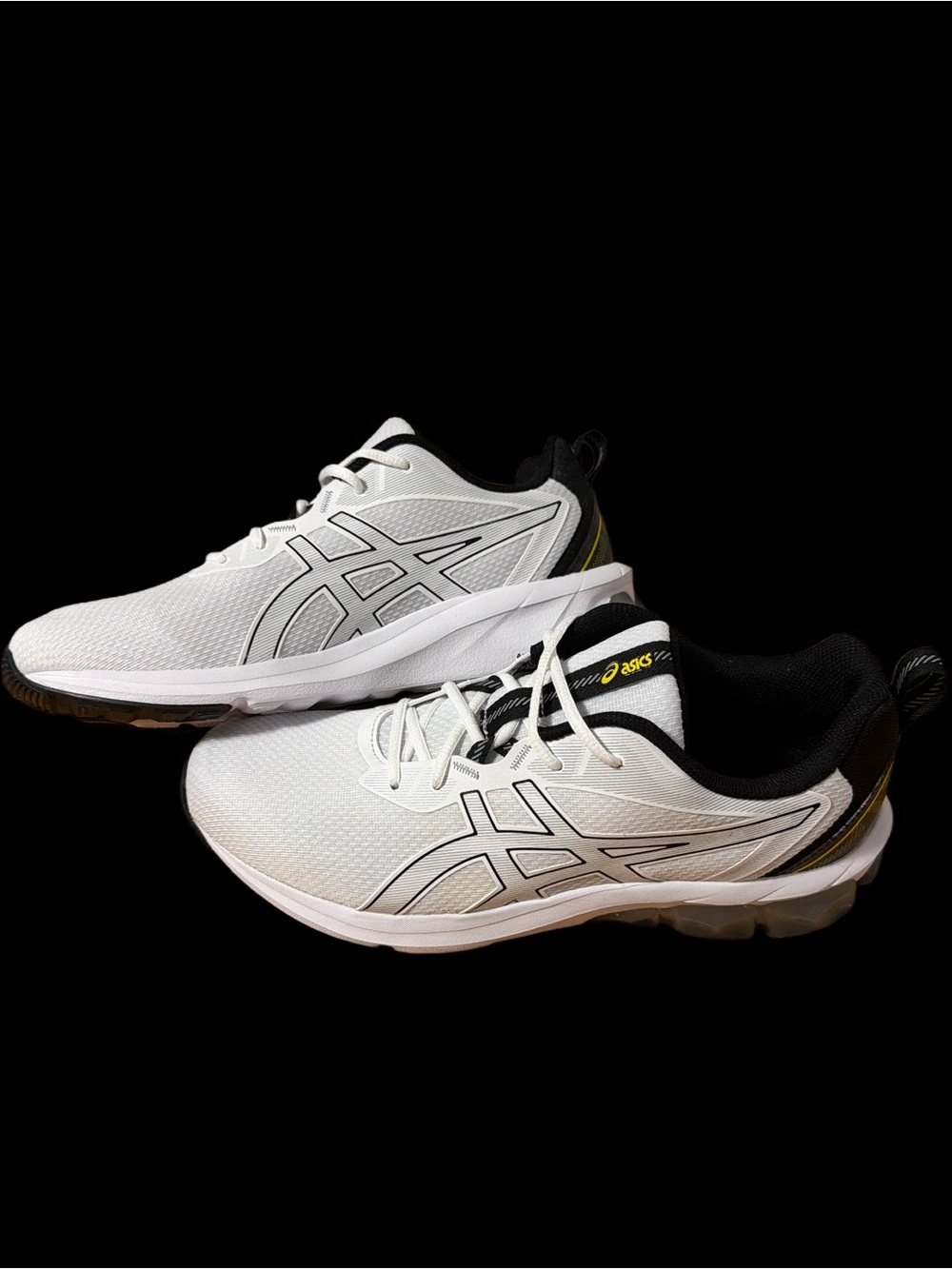 Asics White Black Athletic Running Sneakers with Yellow Trim - Picture 2 of 14